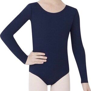 Danskin Childs Long Sleeve Leotard Navy Blue Scoop Neck Class Size Medium